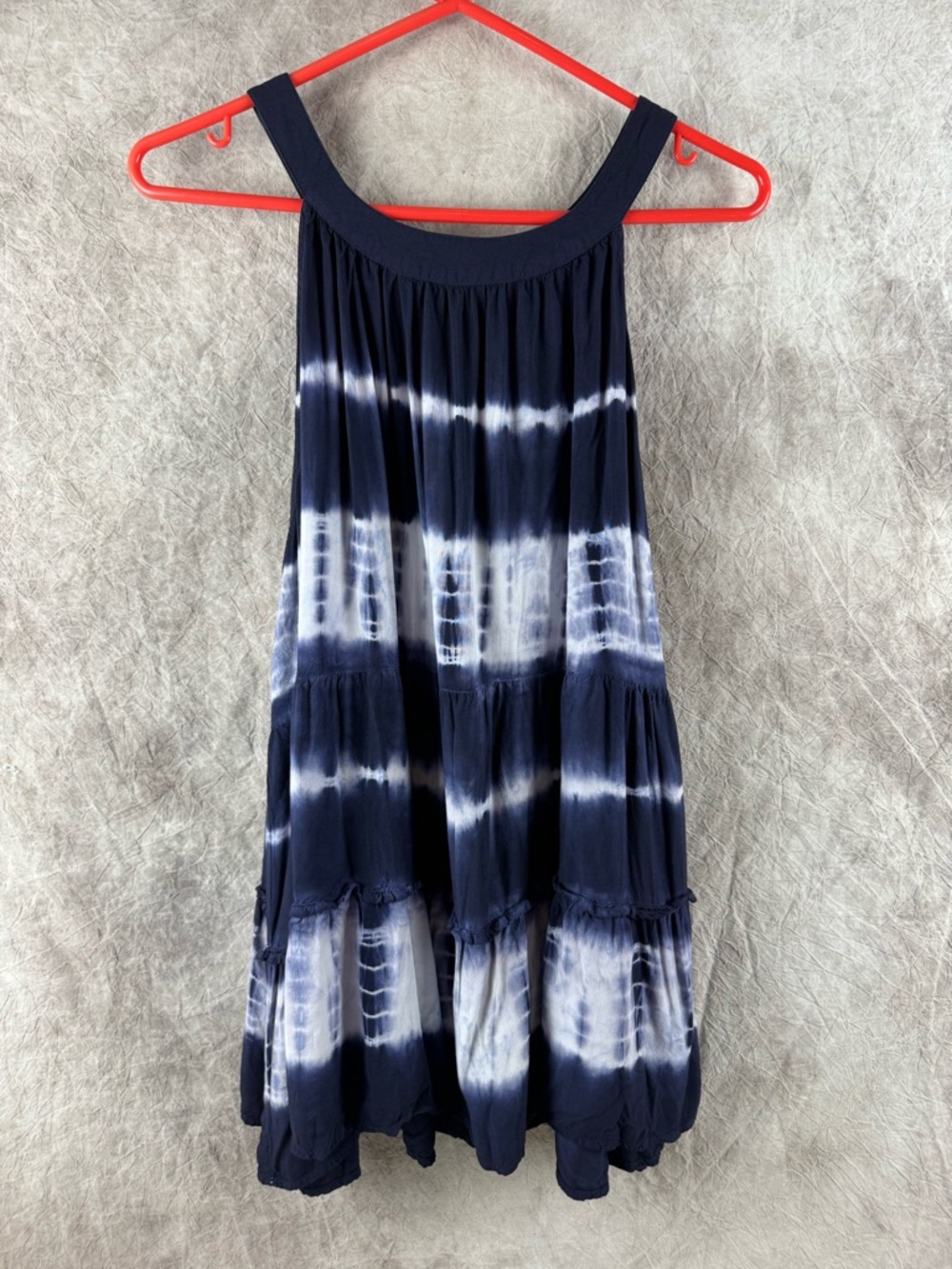 Unique Spectrum Navy and White Tie-Dye Tiered Tank Top sleeveless summer top